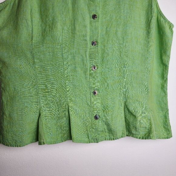 J.Jill Linen Top Blouse Lime Green Sleeveless Button-Up Shirt Pleated Size L - Picture 10 of 12